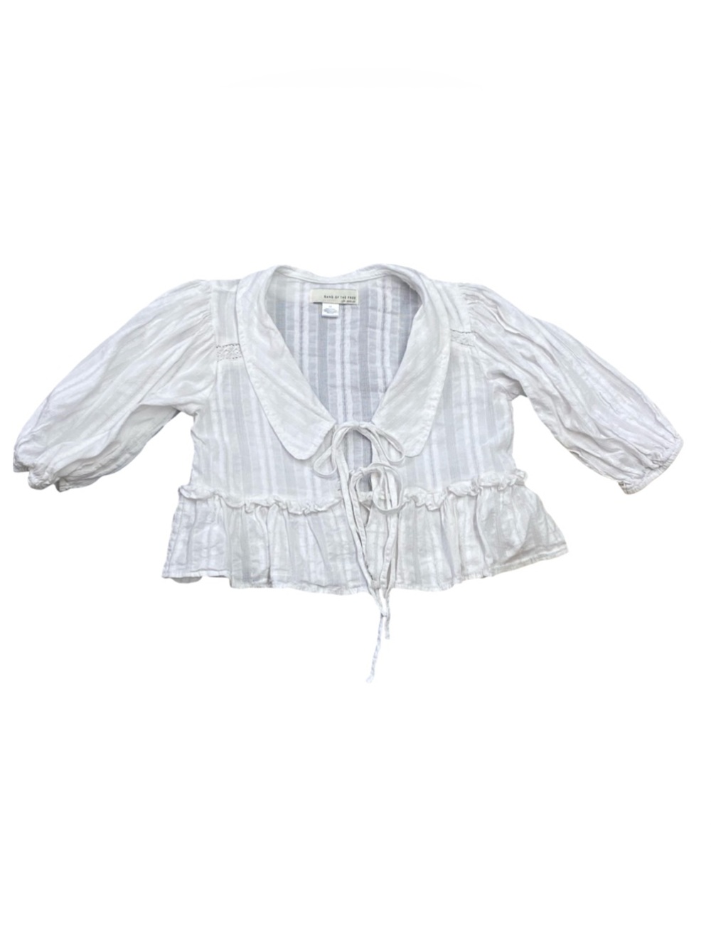 Band of the Free 100% Cotton Cropped Tied Front Puffed Sleeve Top Size XS